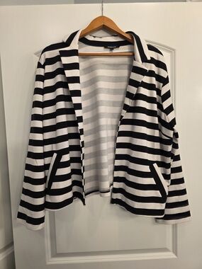 Relativity Black and White Striped Open Blazer